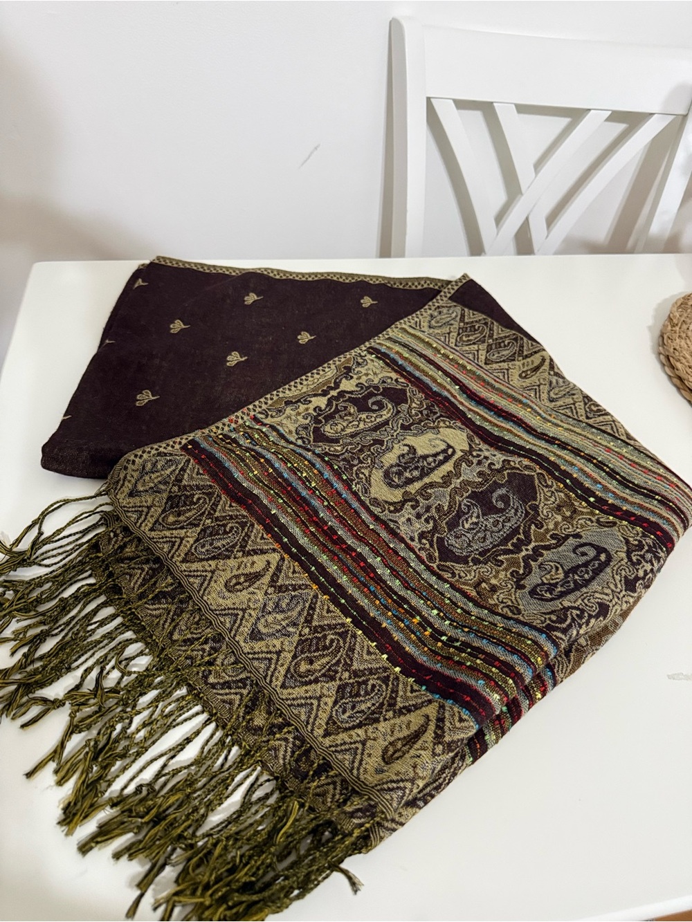 Olive & Brown Paisley Fringe Women's Wrap Scarf